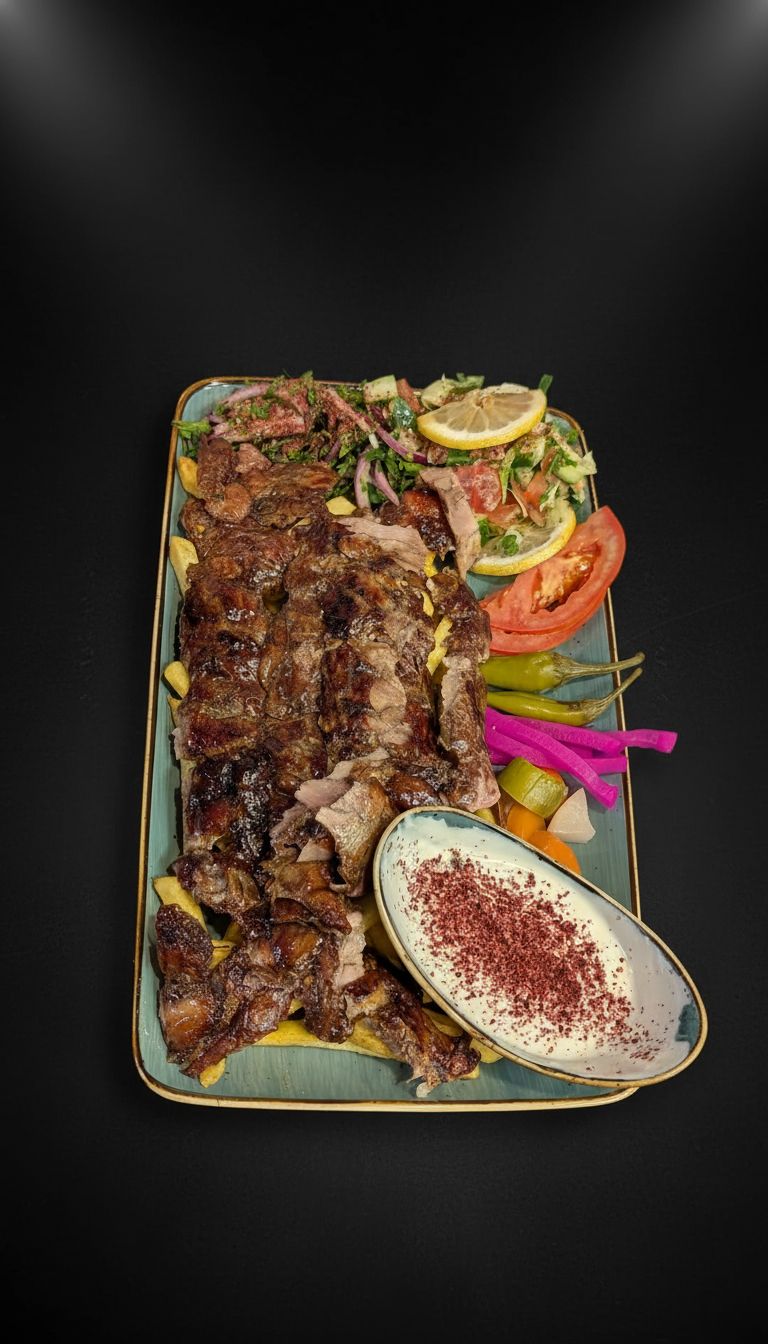 Arabic food spread with multiple dishes