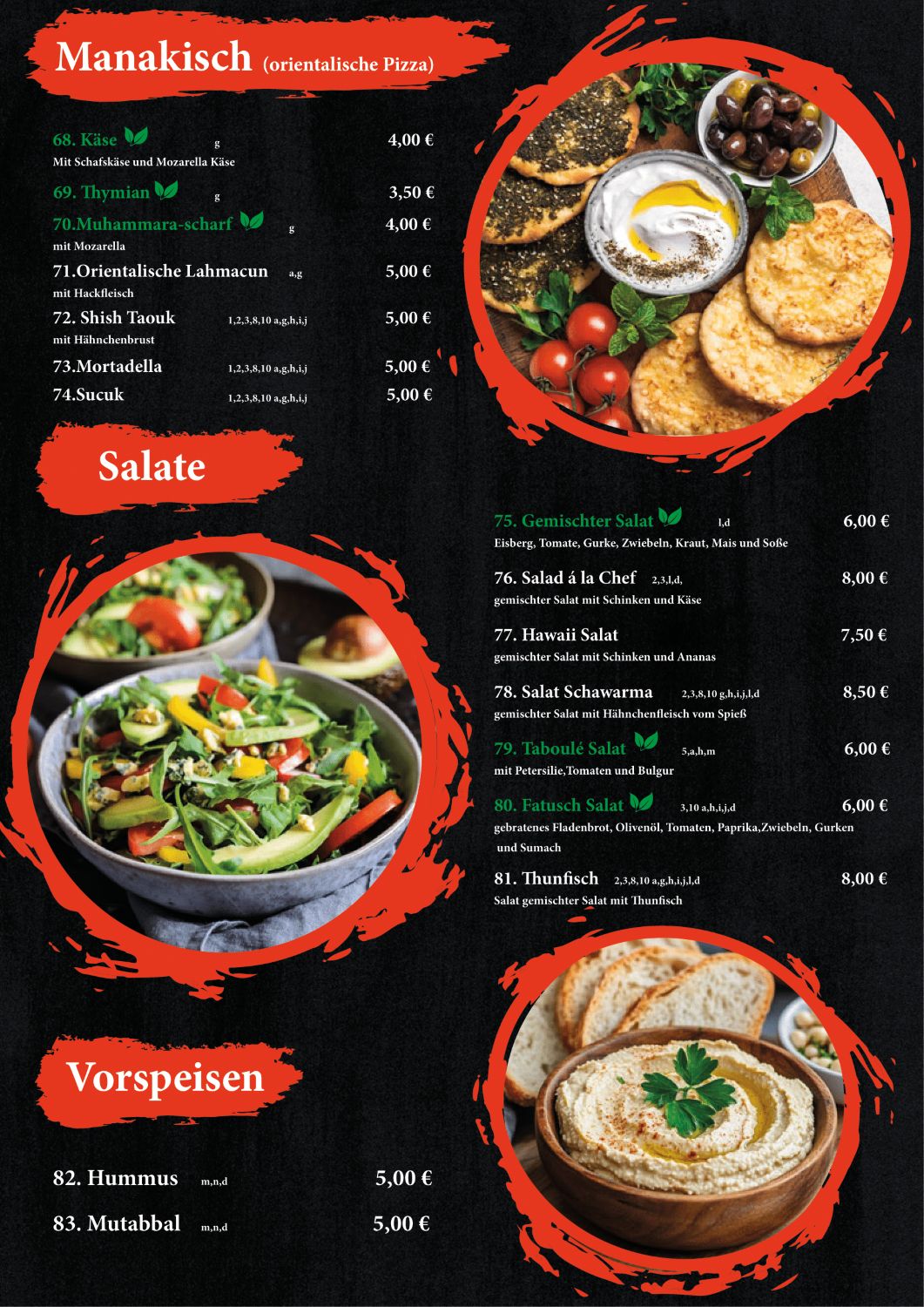 Manakisch, Salate & Vorspeisen